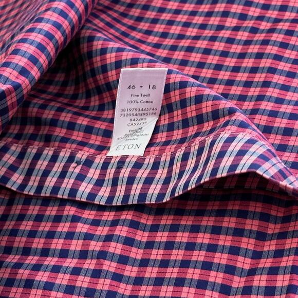 Eton Dress Shirt Mens 18 46 (2XL) Contemporary Fit Multicolor Check Casual - Picture 9 of 11